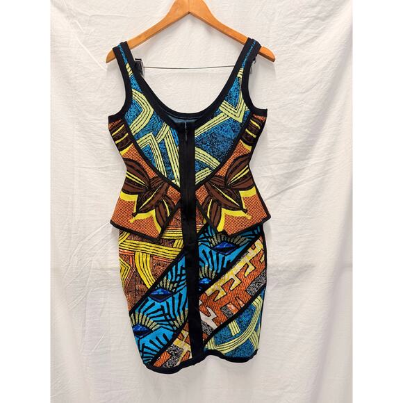 Angelbrinks Tribal Jacquard‎ Peplum Dress Afro Print Large 3D - Picture 3 of 6